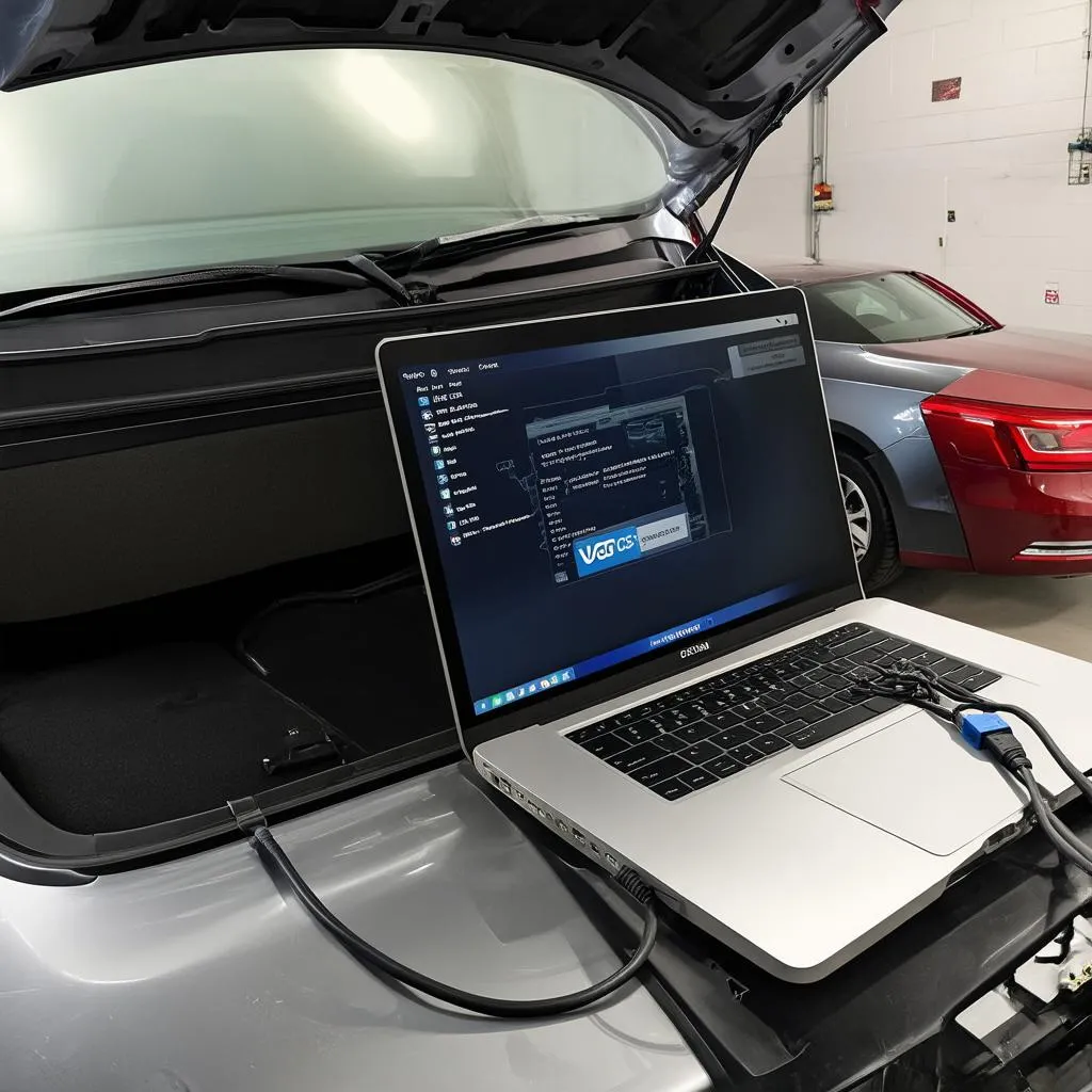 VW Passat connected to a VAGCOM diagnostic cable